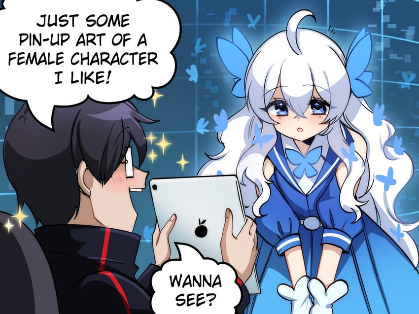 bluesky-chan (original and 1 more) drawn by merryweather and ryuuxin