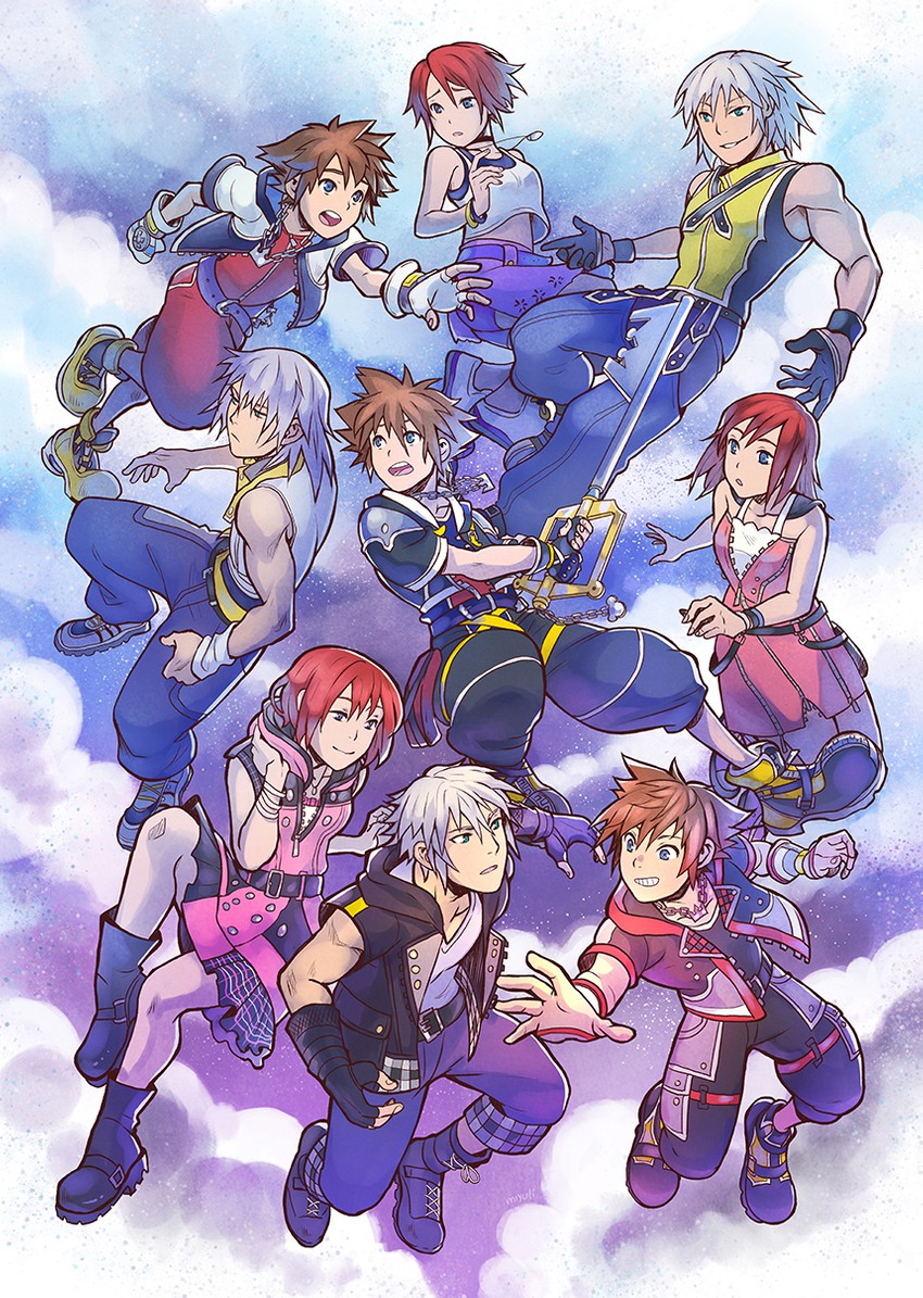 sora, kairi, and riku (kingdom hearts and 3 more) drawn by miyuli