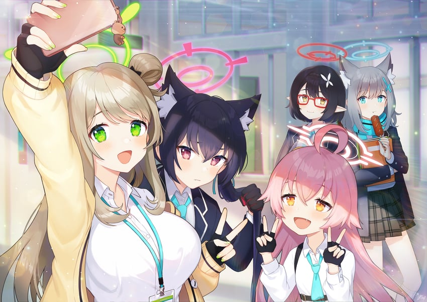 shiroko, hoshino, nonomi, serika, and ayane (blue archive) drawn by noixen