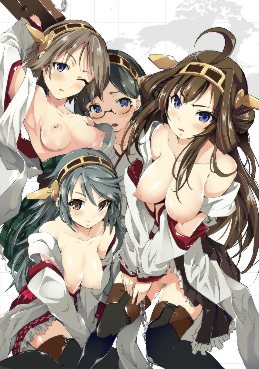 kongou, haruna, hiei, and kirishima (kantai collection) drawn by mokusei_zaijuu