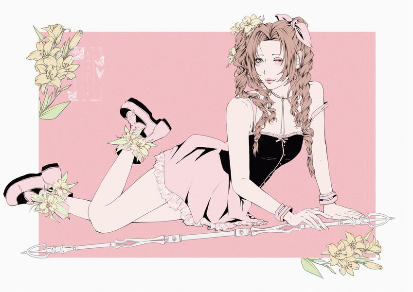 aerith gainsborough (final fantasy and 2 more) drawn by shanlieart