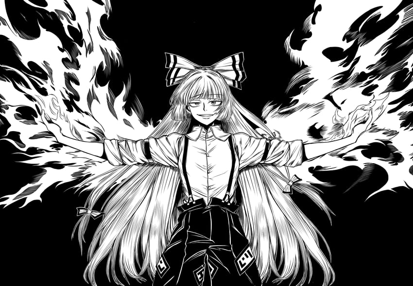 fujiwara no mokou (touhou) drawn by ryoan_(voyagehermitage)