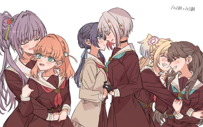 hinoshita kaho, fujishima megumi, otomune kozue, murano sayaka, yugiri tsuzuri, and 1 more (love live! and 1 more) drawn by junjun_(kimi-la)