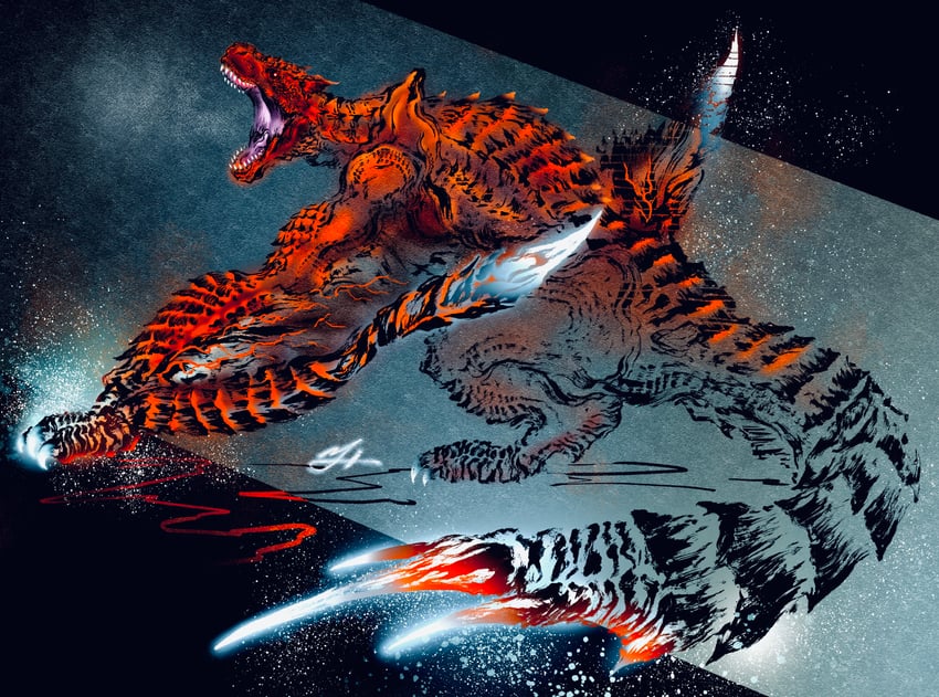 tigrex and molten tigrex (monster hunter and 1 more) drawn by deadpool_yuchan
