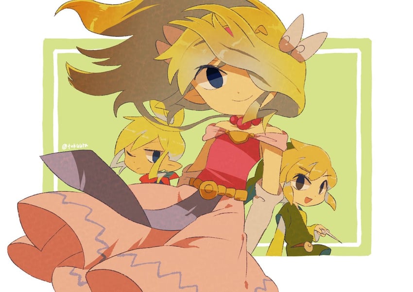 link, princess zelda, toon link, toon zelda, and tetra (the legend of zelda and 1 more) drawn by tokuura