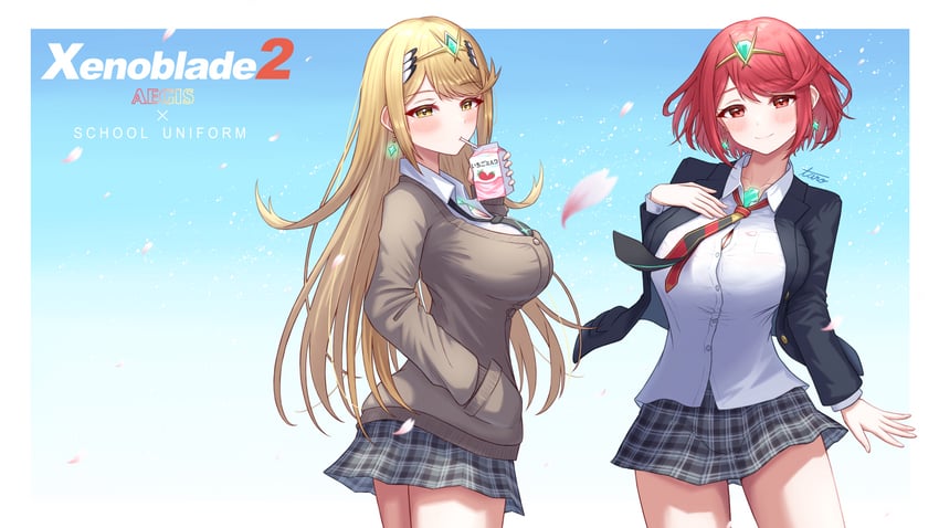 pyra and mythra (xenoblade chronicles and 1 more) drawn by taro_(peach_taro51)