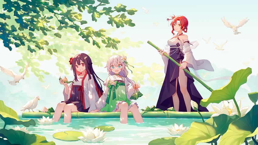 theresa apocalypse, murata himeko, and mushoku kika (honkai and 1 more) drawn by yumo_(mimengfeixue)