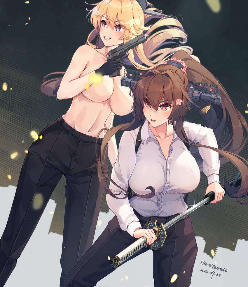 yamato, iowa, and yamato kai ni (kantai collection and 1 more) drawn by himeyamato