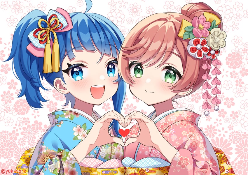 sora harewataru and nijigaoka mashiro (precure and 1 more) drawn by yukinko_(yukiwork)