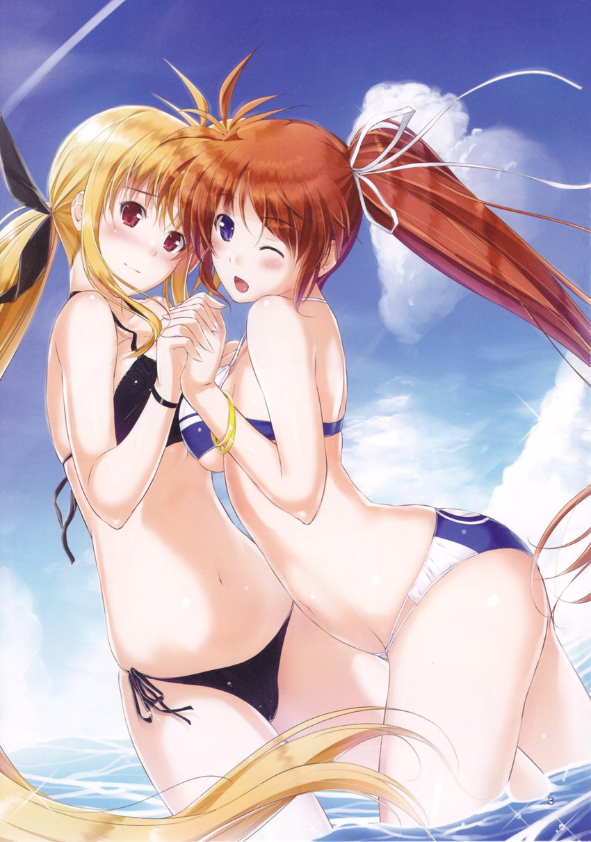 fate testarossa and takamachi nanoha (lyrical nanoha and 1 more) drawn by mikuni_mizuki