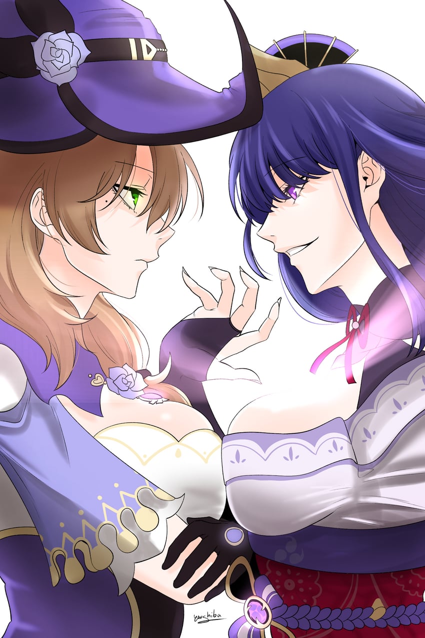 raiden shogun and lisa (genshin impact) drawn by yuushiba