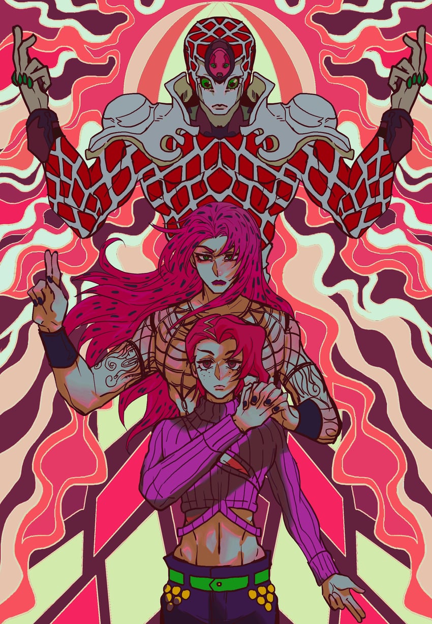 diavolo, vinegar doppio, and king crimson (jojo no kimyou na bouken and 1 more) drawn by swampland