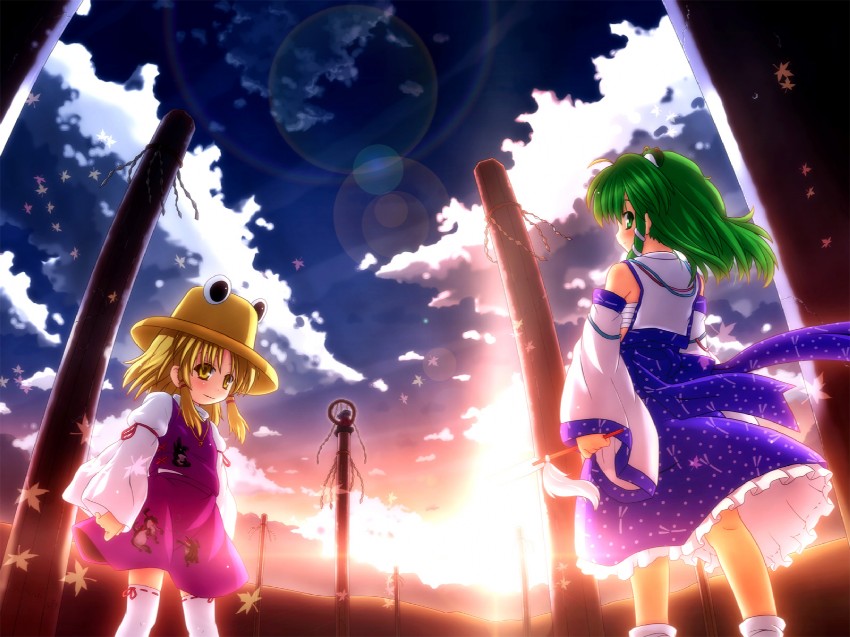 kochiya sanae, moriya suwako, and yasaka kanako (touhou) drawn by etogami_kazuya