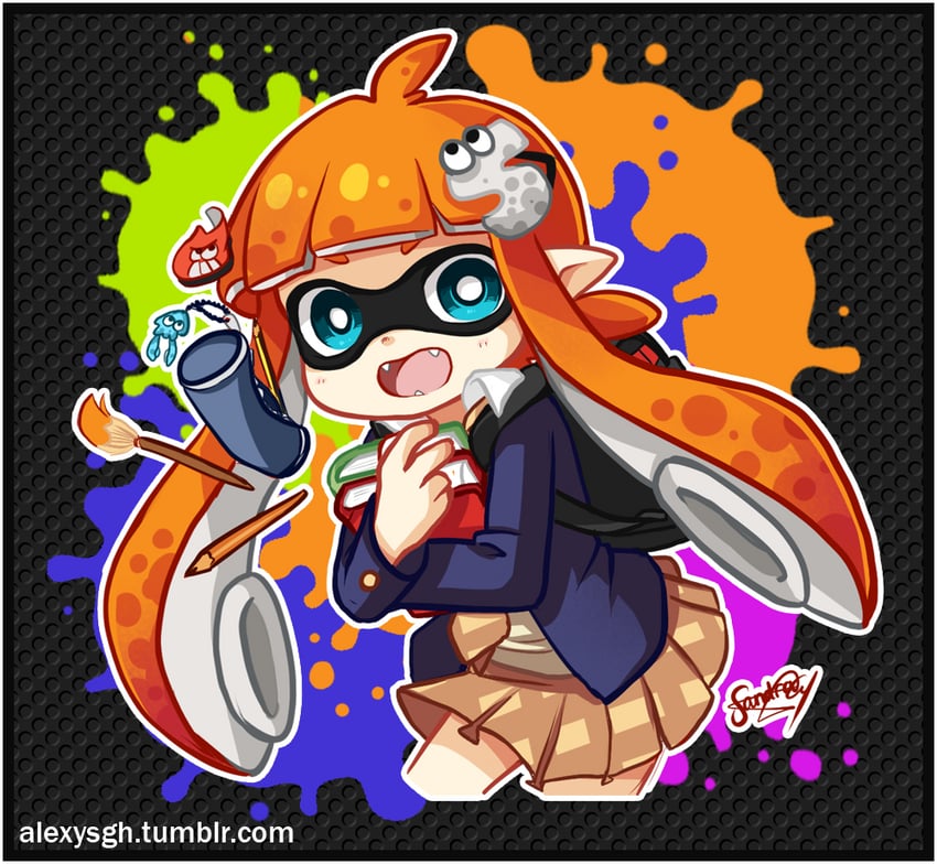 inkling player character and inkling girl (splatoon and 1 more) drawn by sandragh