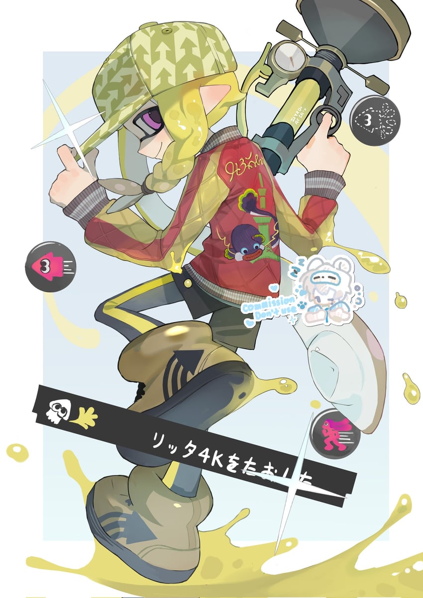 inkling player character, inkling girl, and zapfish (splatoon) drawn by p-pepper