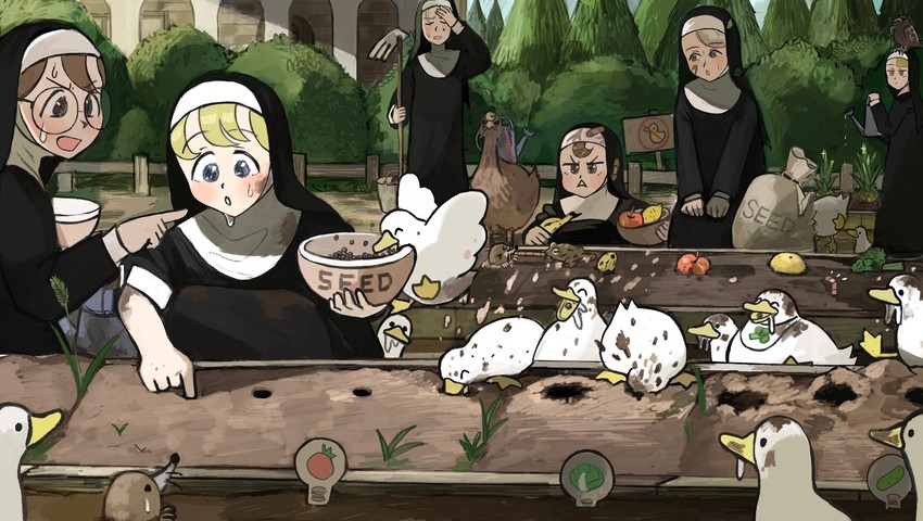 clumsy nun, froggy nun, spicy nun, strict nun, glasses nun, and 1 more (little nuns) drawn by diva_(hyxpk)