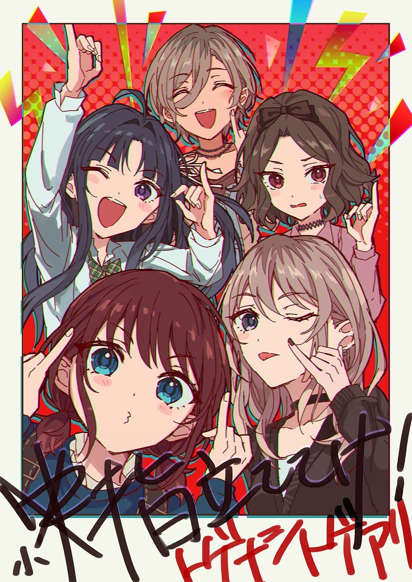 iseri nina, kawaragi momoka, awa subaru, ebizuka tomo, and rupa (girls band cry) drawn by roudo_(idolnoatm)