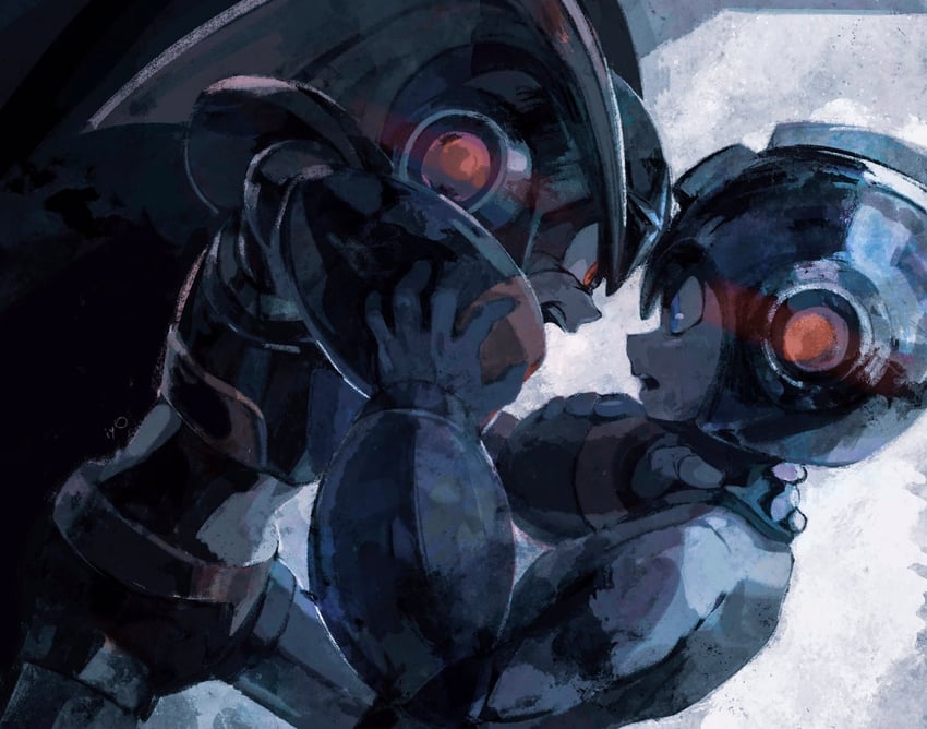 mega man and bass (mega man) drawn by iyo_(1eavethebus)