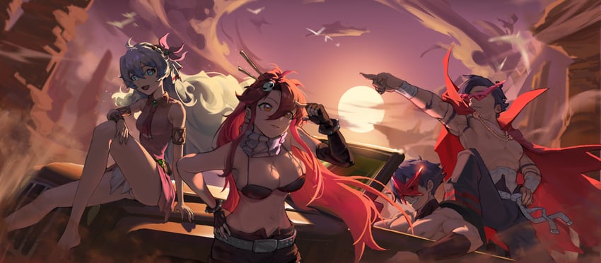 yoko littner, nia teppelin, simon, and kamina (tengen toppa gurren lagann) drawn by xl_99