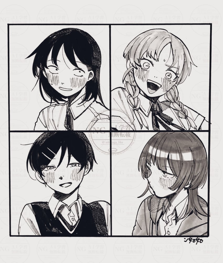 hatono chihiro, kouyama rin, fujii ayame, and uchida momo (futsuu no keion-bu) drawn by nikujaga_like