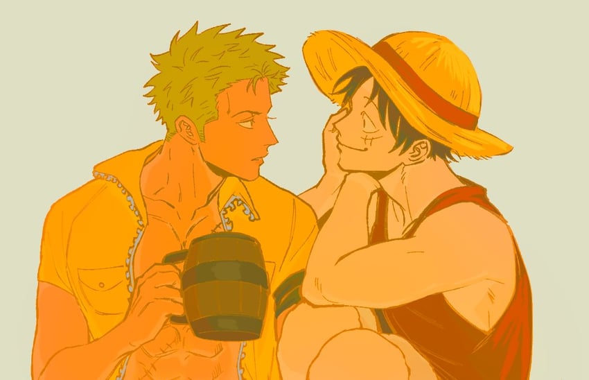 monkey d. luffy and roronoa zoro (one piece) drawn by nok_(nok_1)