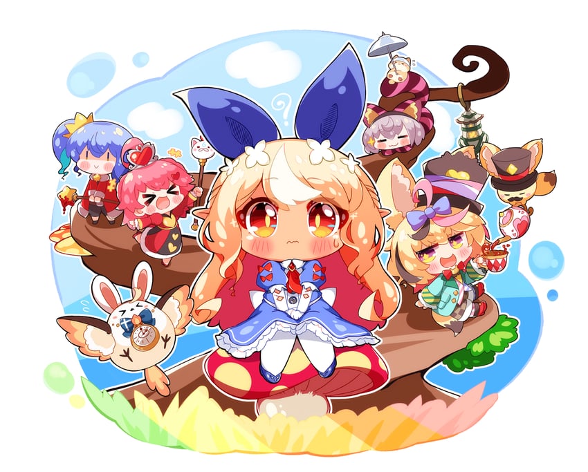 hoshimachi suisei, sakura miko, shirogane noel, shiranui flare, omaru polka, and 1 more (hololive and 1 more) drawn by nokiri
