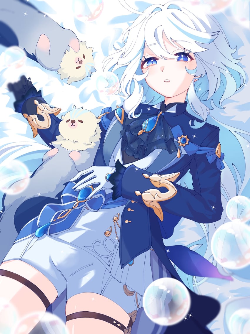 furina and leisurely otter (genshin impact) drawn by hiyokono_tami02