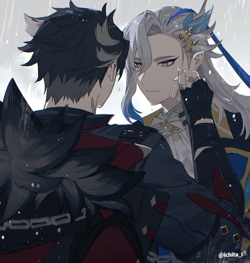 neuvillette and wriothesley (genshin impact) drawn by ichita_(ichita_i)