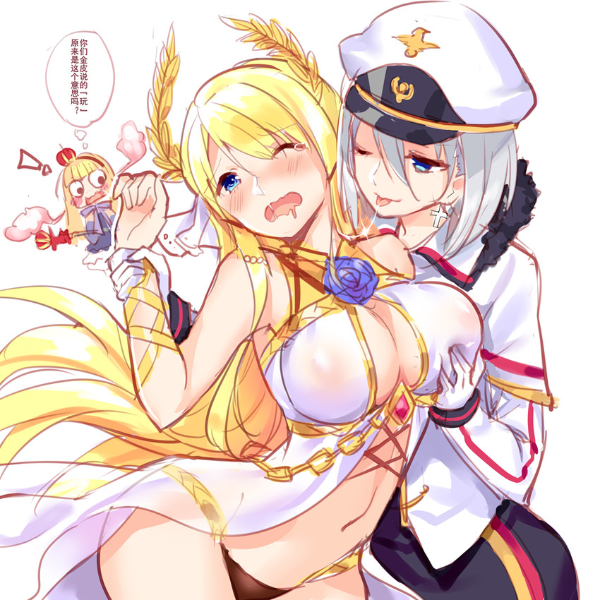 queen elizabeth, tirpitz, and victorious (azur lane) drawn by silveroid