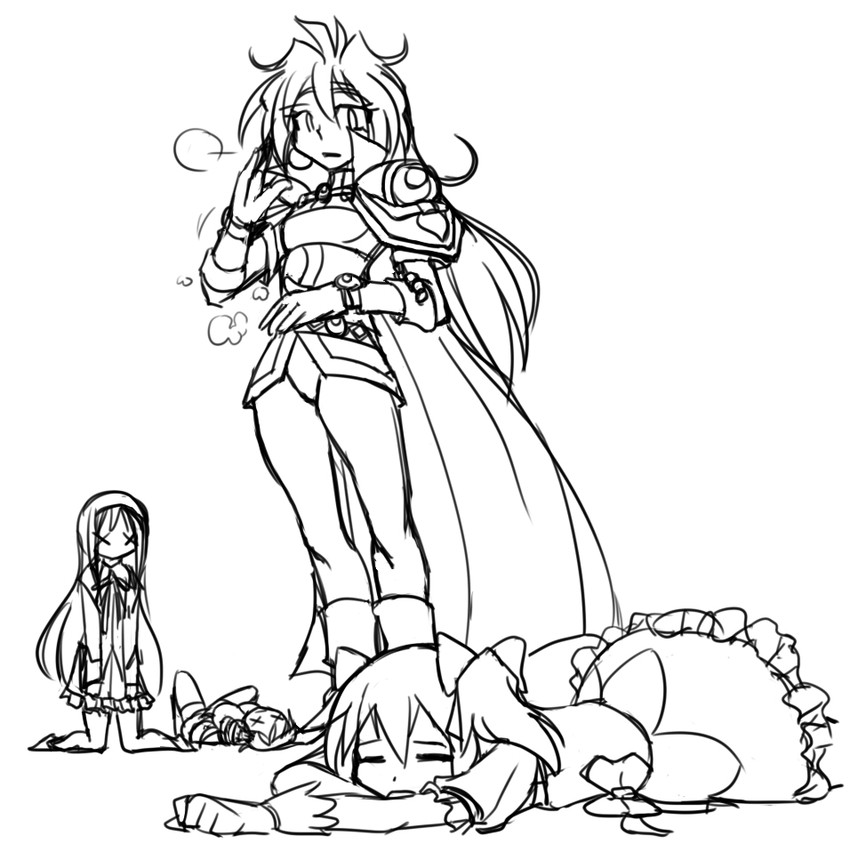 akemi homura, kaname madoka, tomoe mami, and lina inverse (mahou shoujo madoka magica and 1 more) drawn by matsu-sensei