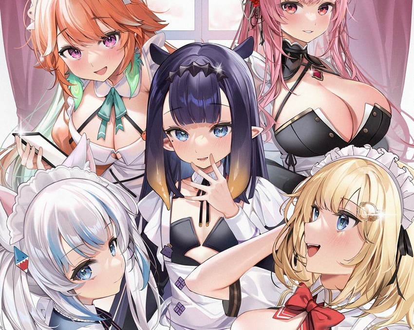gawr gura, mori calliope, ninomae ina'nis, takanashi kiara, and watson amelia (hololive and 1 more) drawn by machi_(machi0910)