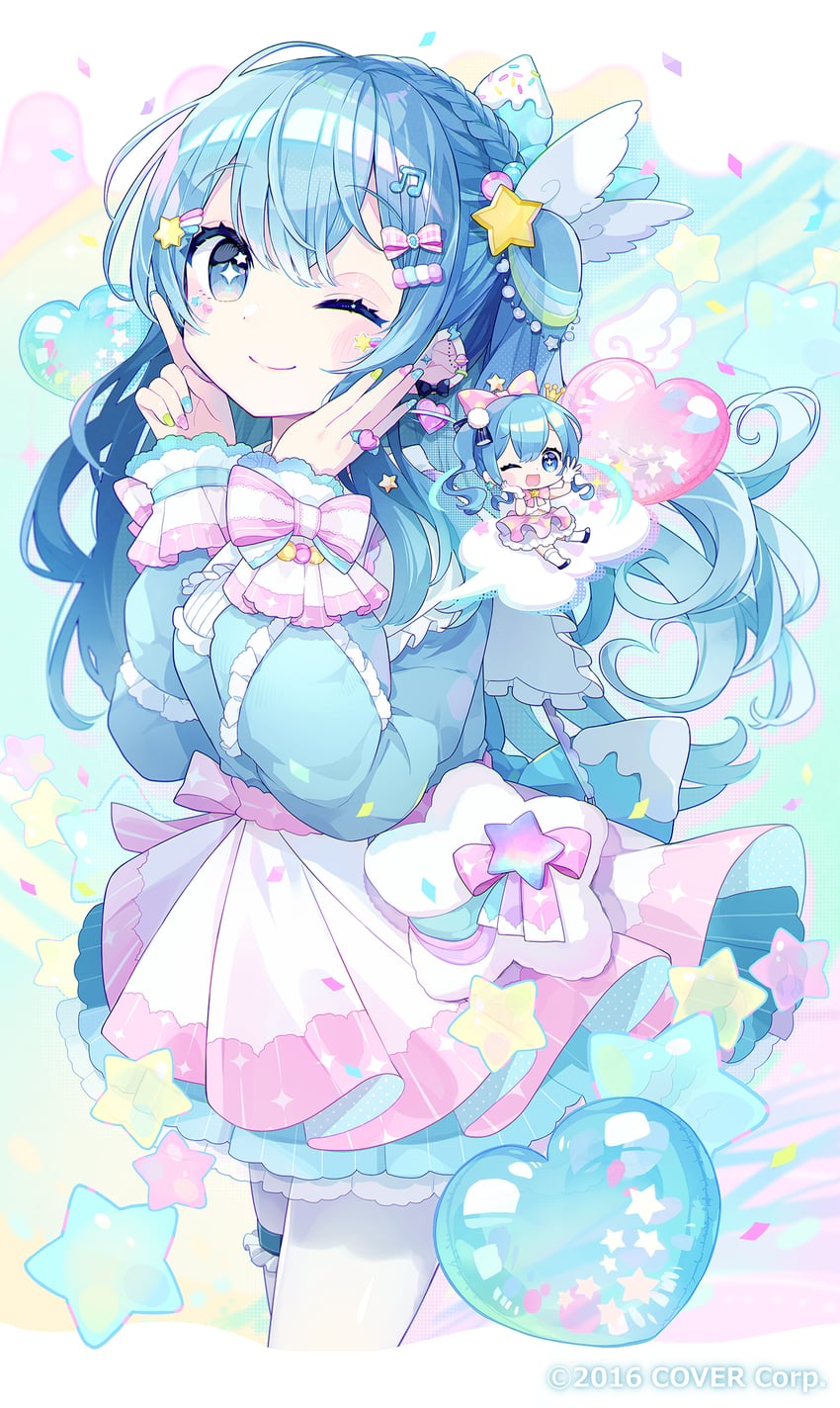 hoshimachi suisei and super idol comet-chan (hololive) drawn by chon_(chon33v)
