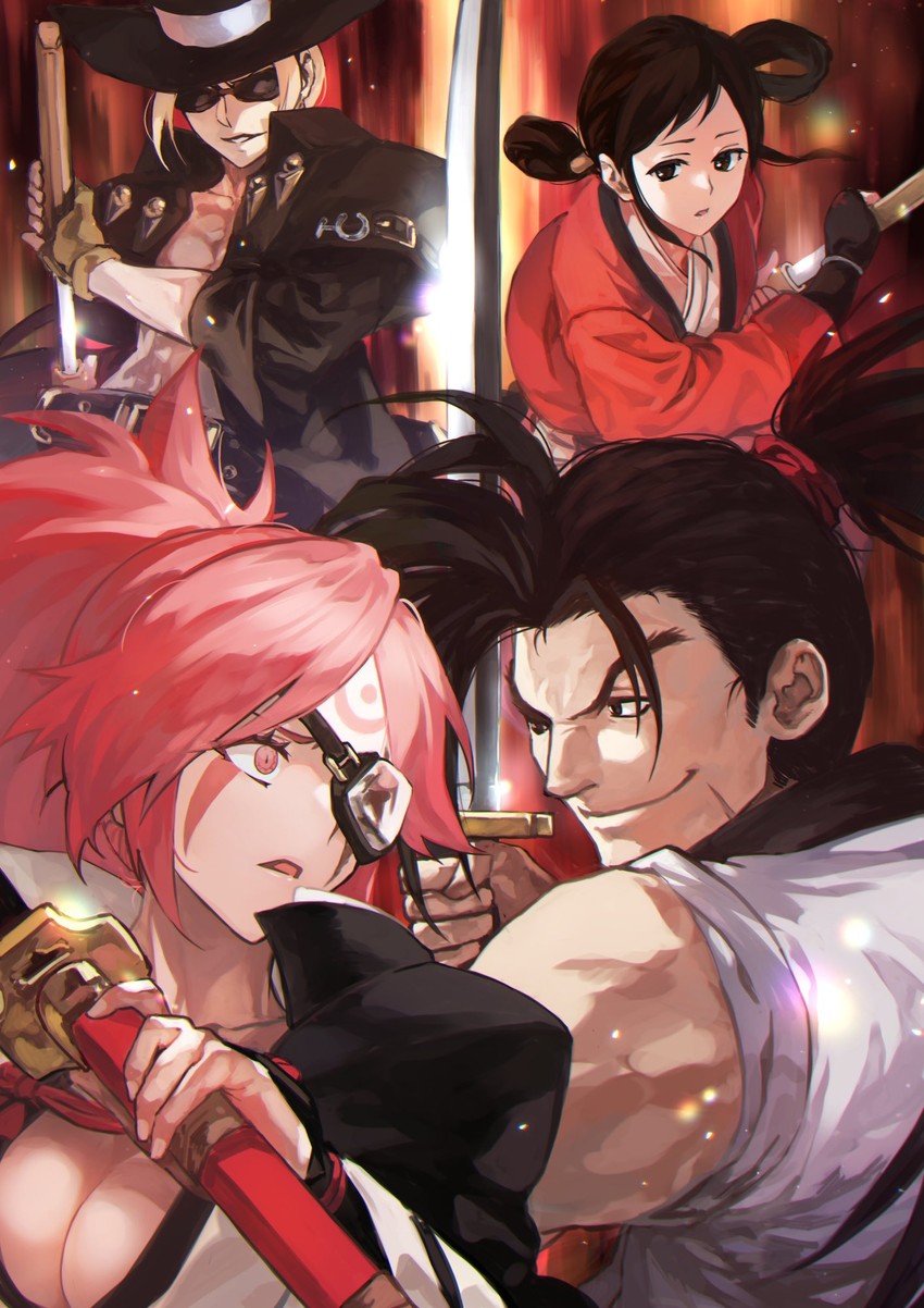 baiken, johnny, haoumaru, and takane hibiki (guilty gear and 3 more) drawn by otsudou