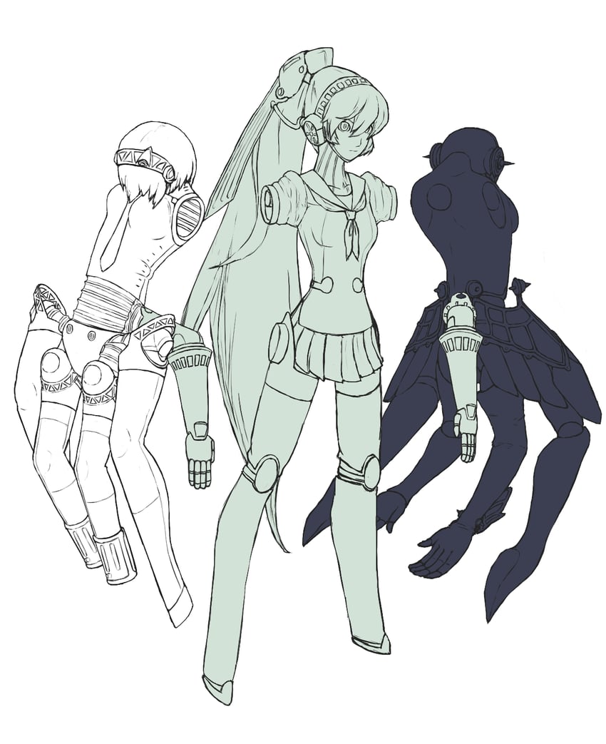 aigis, labrys, and metis (persona and 3 more) drawn by monzuramongura