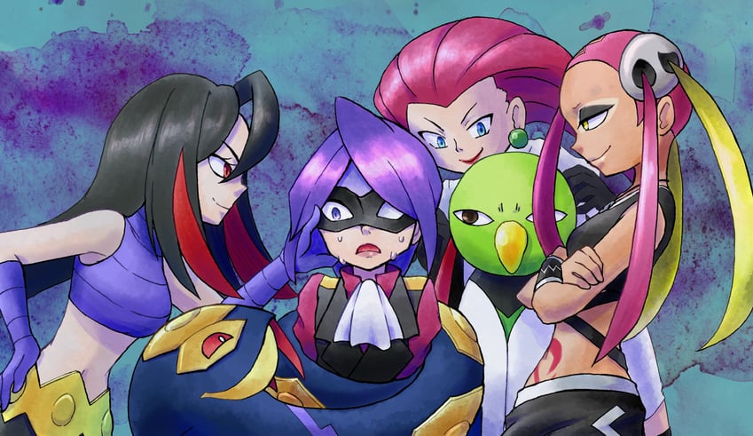 jessie, xatu, seviper, plumeria, will, and 1 more (pokemon and 5 more) drawn by hiichi_(hnt1aa)