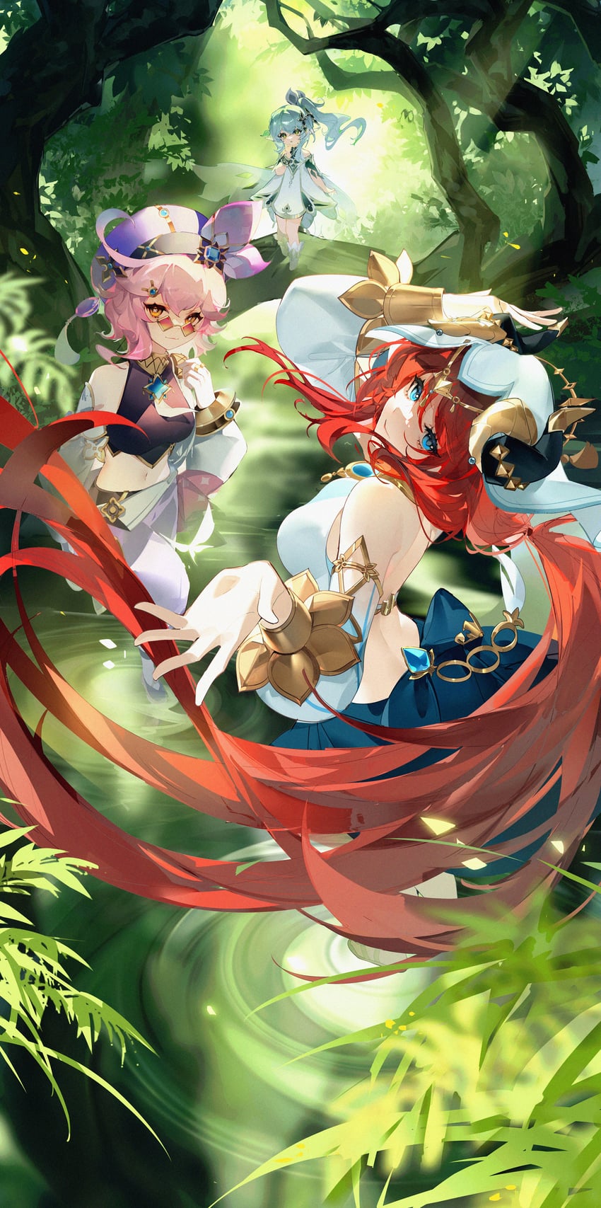 nahida, nilou, and dori (genshin impact) drawn by yu_jiu