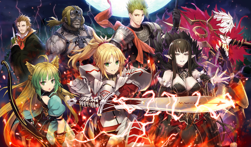 mordred, karna, atalanta, achilles, semiramis, and 2 more (fate and 1 more) drawn by gabiran