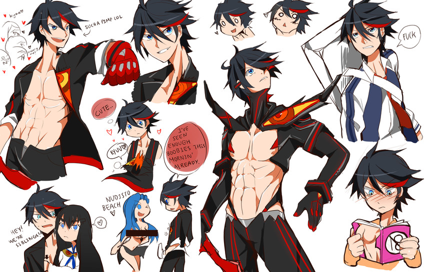matoi ryuuko, senketsu, kiryuuin satsuki, and mikisugi aikurou (kill la kill) drawn by lactoseho