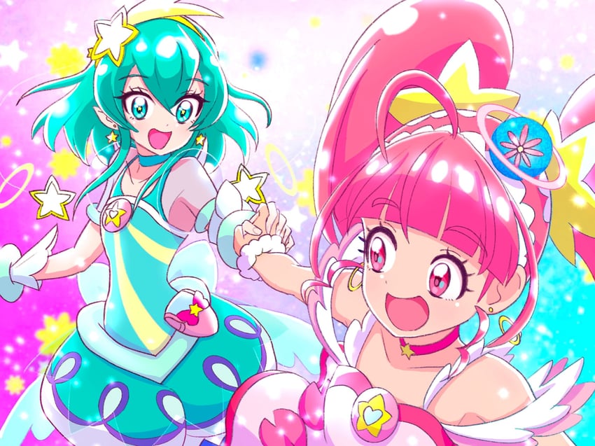 hagoromo lala, hoshina hikaru, cure milky, and cure star (precure and 1 more) drawn by zerolay