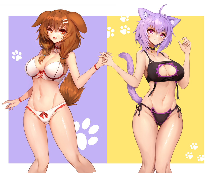 nekomata okayu and inugami korone (hololive) drawn by notte