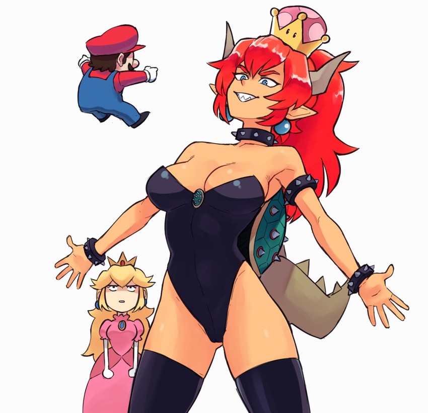 princess peach, mario, and bowsette (mario and 1 more) drawn by suoiresnu