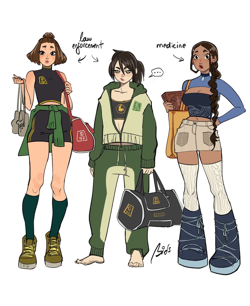 toph beifong, katara, and suki (avatar legends and 1 more) drawn by bitsbytits