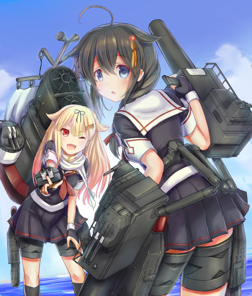 shigure, yuudachi, shigure kai ni, and yuudachi kai ni (kantai collection) drawn by em_s