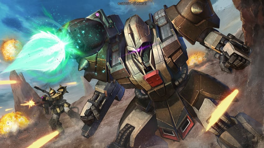 zaku ii, zaku cannon, and gallus-k (gundam and 3 more) drawn by tenjin_hidetaka