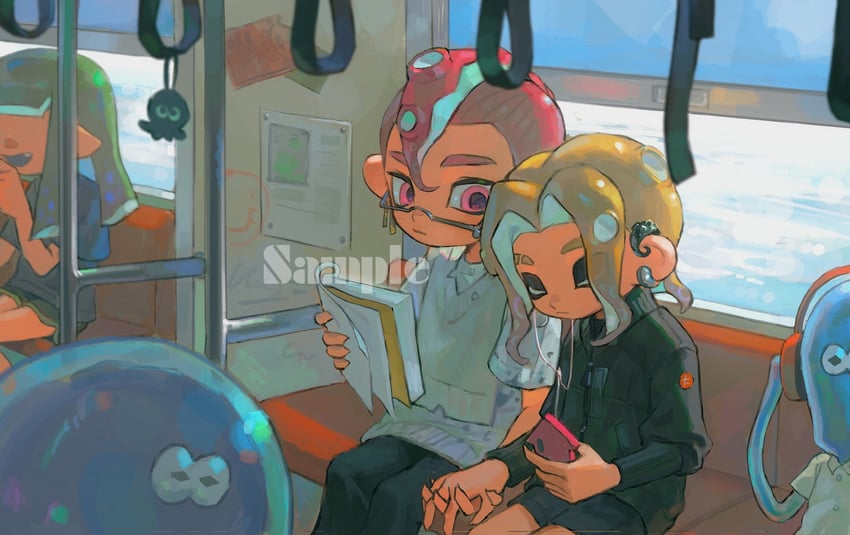 inkling player character, inkling girl, octoling player character, octoling boy, and jellyfish (splatoon and 1 more) drawn by miko_(15476997)