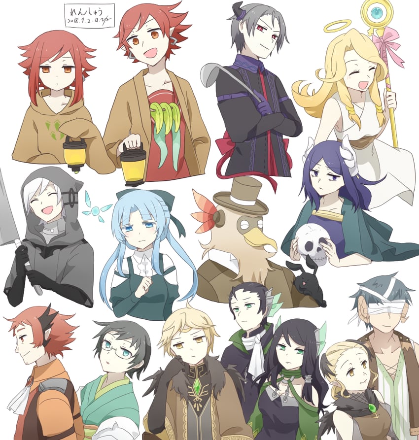 fukuro, eddie, corme linkbell, giera toph, ophelia pilet, and 10 more (walking on a star unknown) drawn by nyuuta_(makkuro96suke)