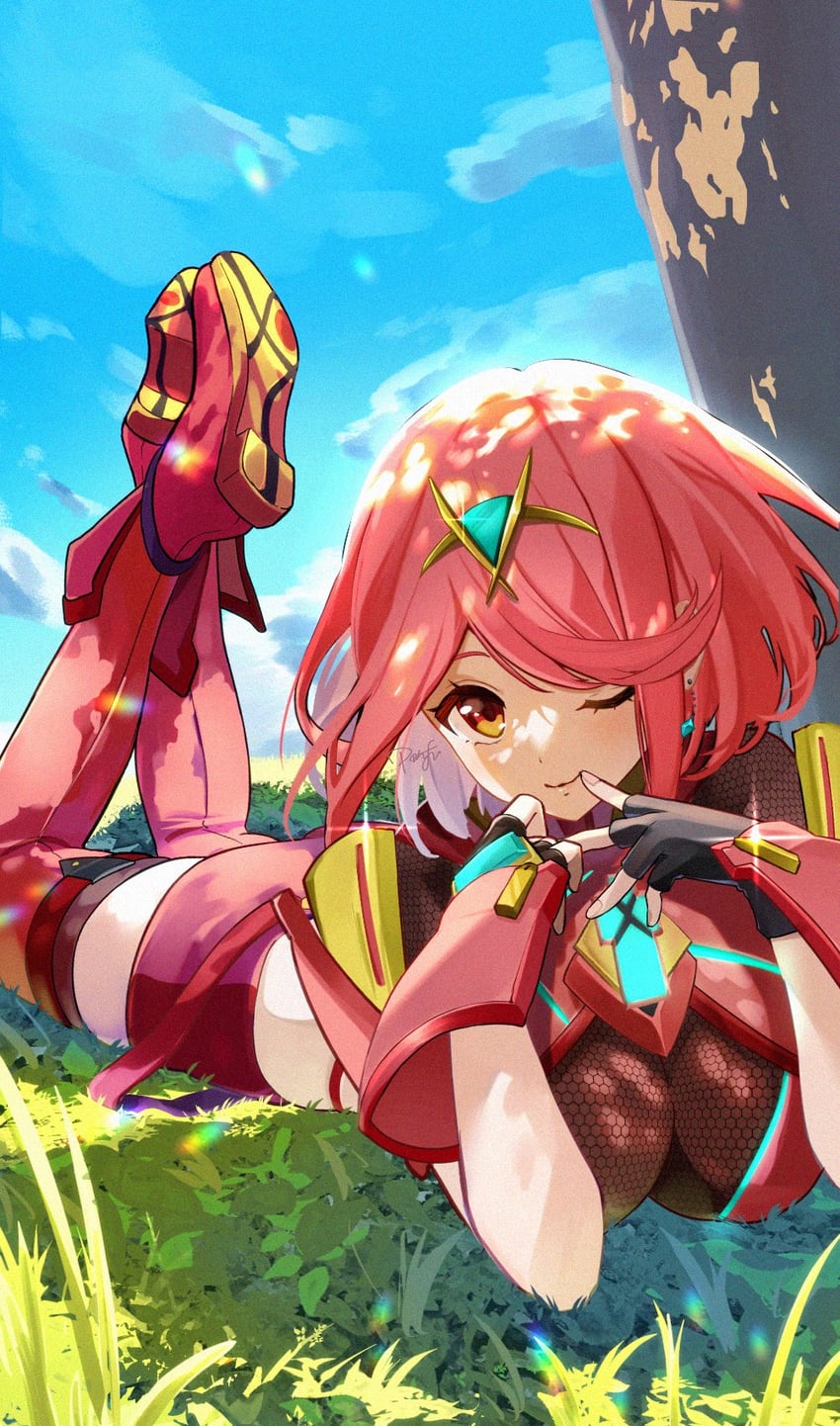 pyra (xenoblade chronicles and 1 more) drawn by ponfu_y