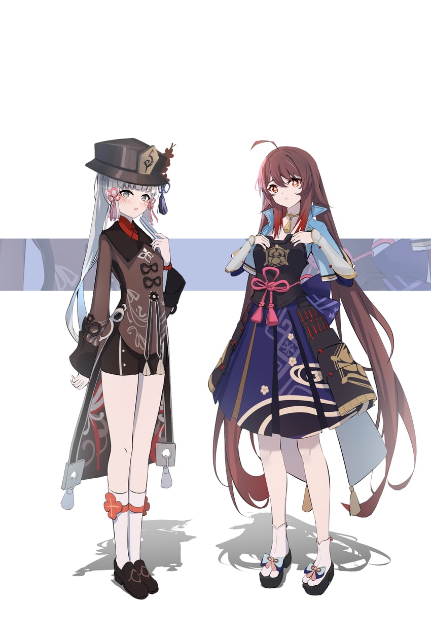 hu tao and kamisato ayaka (genshin impact) drawn by qixia