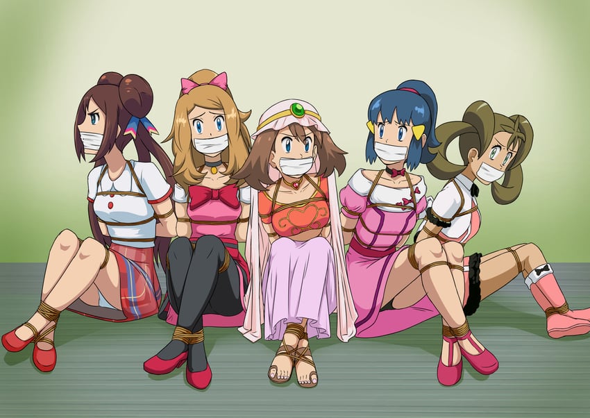 dawn, may, rosa, serena, and shauna (pokemon and 3 more) drawn by corndogsuper