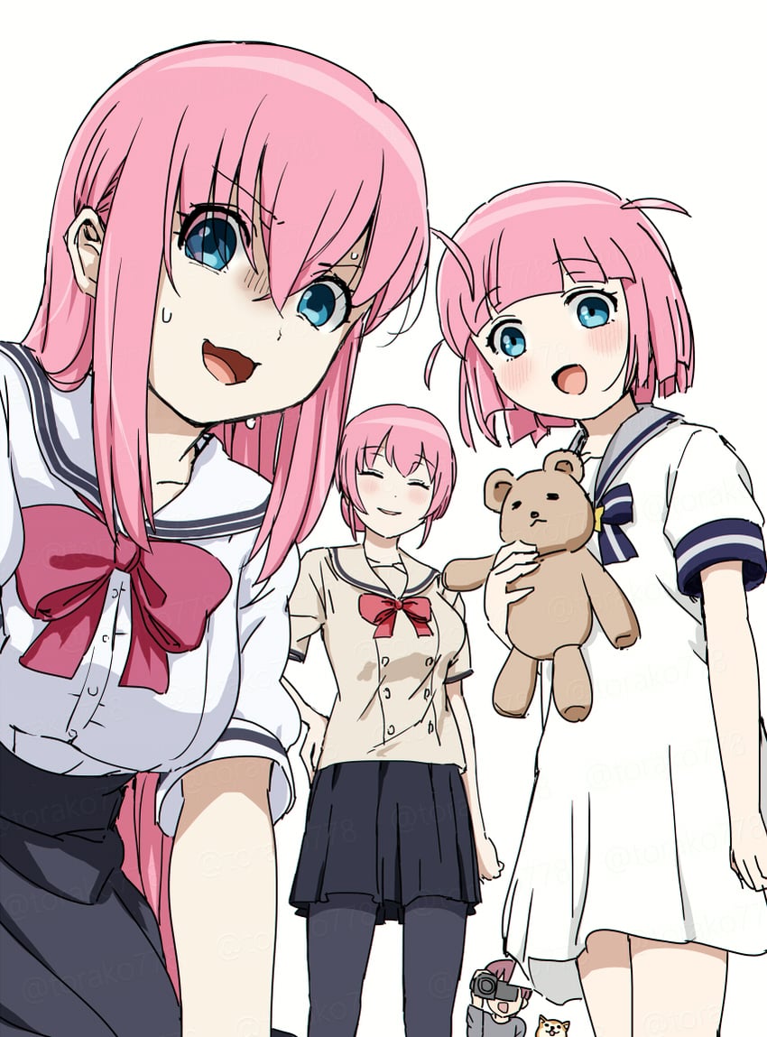 gotoh hitori, gotoh futari, gotoh michiyo, jimihen, and gotoh naoki (bocchi the rock! and 1 more) drawn by torako778 and torako_(toramaru)